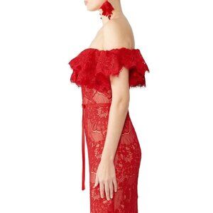 Line & Dot Molly Crochet Lace Red Off Shoulder Dress Medium